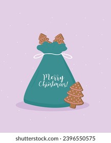 Illustration Merry Christmas Gingerbread with Tree and Bag