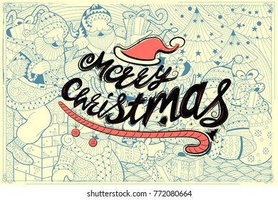 illustration of Merry Christmas Lettering Design Set typography style greeting background