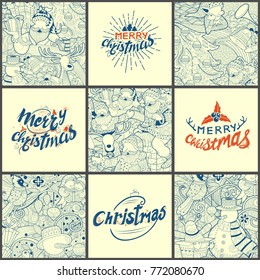 illustration of Merry Christmas Lettering Design Set typography style greeting background