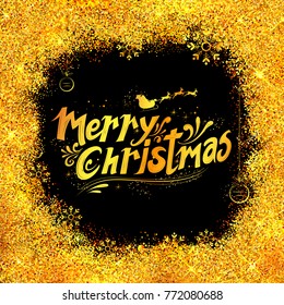 illustration of Merry Christmas Lettering Design Set typography style greeting gold glitter background