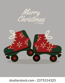 Illustration Merry Christmas with Roller Skates and Snowflakes