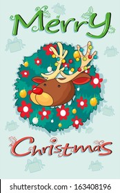 Illustration of a merry Christmas template with a head of a reindeer