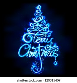 illustration of Merry Christmas in tree shape on abstract background