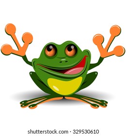 Illustration merry green frog with big eyes