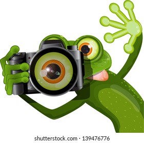 Illustration Merry Green Frog With A Camera