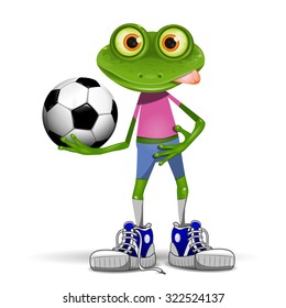 Illustration merry soccer player frog with ball