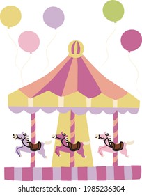 Illustration of merry-go-round and balloons