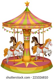 Illustration of a merry-go-round horse ride on a white background 