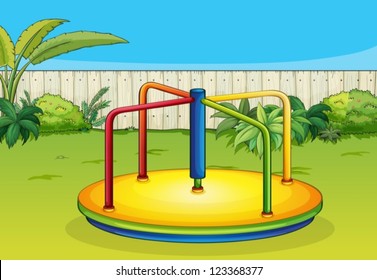 Illustration of a merry-go-round playing equipment in a beautiful nature