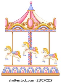 Illustration of a merry-go-round rotating rideon a white background  