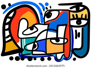 illustration A mesmerizing abstract cubist eye sculpture that blends vibrant colors and geometric shapes, creating a visually striking and unique decorative piece