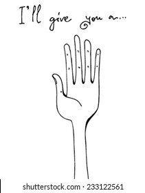 illustration of message: I'll give you a hand, words, hand, simple design/vector I'll give you a hand - black and white/digital vector