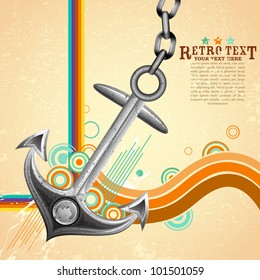 illustration of metal anchor on abstract retro background