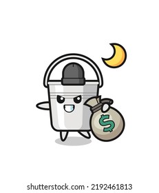 Illustration of metal bucket cartoon is stolen the money , cute style design for t shirt, sticker, logo element