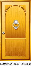 illustration of metal door knob on wooden door
