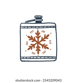 Illustration of a metal flask featuring a snowflake design, symbolizing winter warmth and holiday spirit. Perfect for seasonal festivities and cozy gatherings