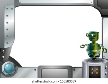 Illustration of a metal frame border with a robot