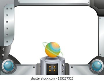 Illustration of a metal frame template with a planet