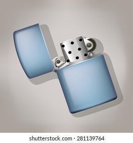 illustration of metal oil lighter on grey background with flame