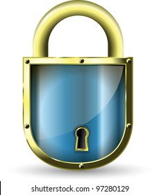 illustration of a metal padlock with a blue