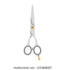 Illustration of metal scissors for haircut. Hair styling products. Hand drawn vector illustration. Beauty and fashion, self care routine, beauty salons, online shopping concept.