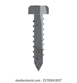 Illustration of a metal screw. Construction fastener. 