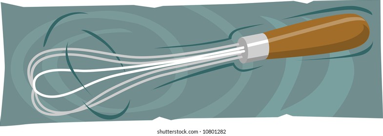 Illustration of a metallic blender with wooden handle	