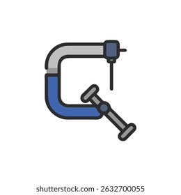 Illustration of a metallic C-clamp on a White Background