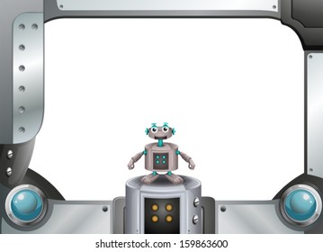 Illustration of a metallic frame with a robot standing in the middle