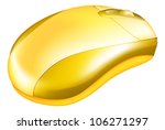 Illustration of a metallic gold computer mouse with wheel