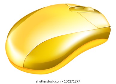 Illustration of a metallic gold computer mouse with wheel