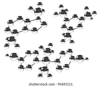 illustration with metallic molecules isolated on white background