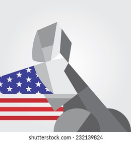 Illustration of a metallic robot on a background of the American flag.