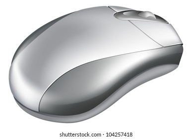 Illustration of a metallic silver mouse with wheel