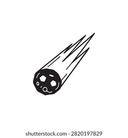 Illustration of a meteor with glowing tail flying through space