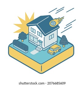 Illustration Of A Meteorite Falling On A House