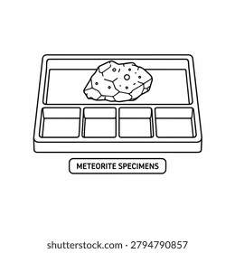 Illustration of meteorite samples in a compartmentalized display case