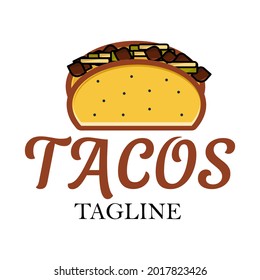 Illustration Mexican dish taco logo sign isolated on white
