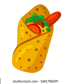 illustration of the mexican food burritos with salad and meat