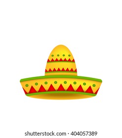 Illustration Mexican Hat Sombrero Isolated on White Background. Symbol of Mexico - Vector