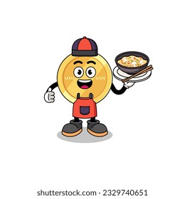 Illustration of mexican peso as an asian chef , character design