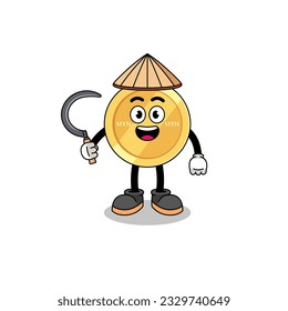 Illustration of mexican peso as an asian farmer , character design