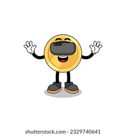 Illustration of mexican peso with a vr headset , character design