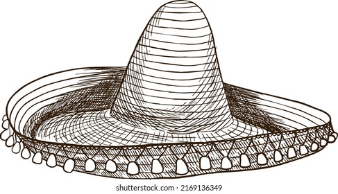 Illustration Mexican sombrero in sketch style. Vector illustration