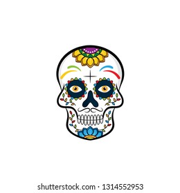 Illustration of mexican sugar skull. Day of the dead. Dia de los muertos. Design element for logo, label, emblem, sign, poster, t shirt. Vector illustration - Vector 