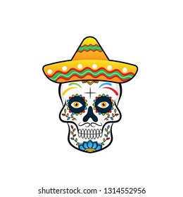 Illustration of mexican sugar skull. Day of the dead. Dia de los muertos. Design element for logo, label, emblem, sign, poster, t shirt. Vector illustration - Vector 