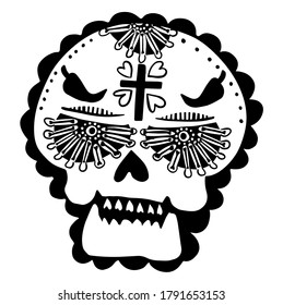 Illustration of mexican sugar skull. Day of the dead. Dia de los muertos. Floral Decorated skull. Design element for logo, label, emblem, sign, poster, t shirt. Vector illustration