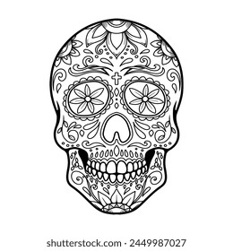 Ilustración de la calavera de azúcar mexicana. Día de los muertos. Día de los muertos. Ilustración vectorial