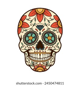 Illustration of mexican sugar skull. Day of the dead. Dia de los muertos. Vector illustration