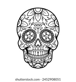 Illustration of mexican sugar skull. Day of the dead. Dia de los muertos. Vector illustration